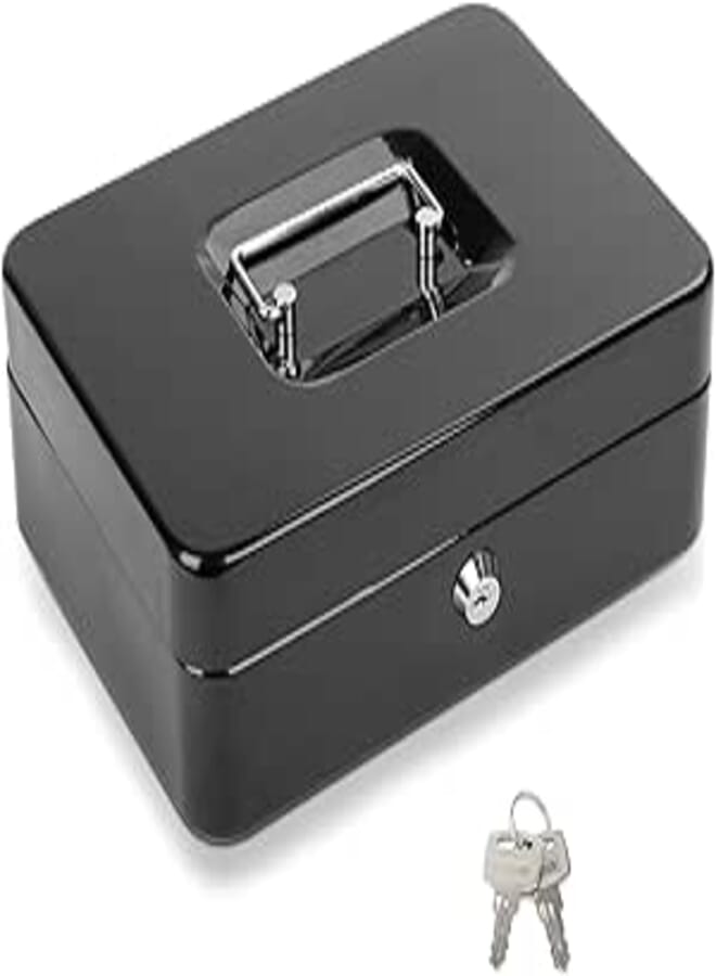 Cash Box with Key Lock Metal Money Box with Money Tray Large Safe Lock Box Durable Money Saving Organizerfor Security Lock Safe Box for Office Small Business 9.84 x 7.87 x 3.54 inches